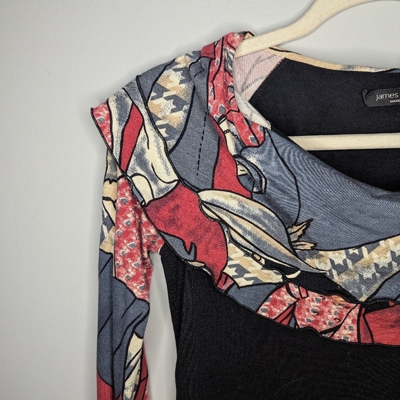 James Lakeland Made In Italy Long Sleeve Ruffled Neck Abstract Blouse Woman S - Picture 3 of 8